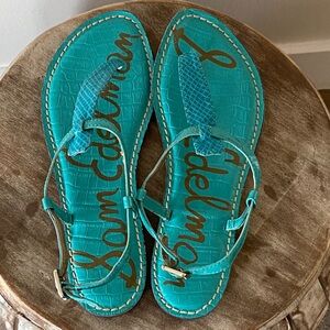 Sam Edelman Gigi Turquoise Vegan Leather Thong Flat Sandals Size 6